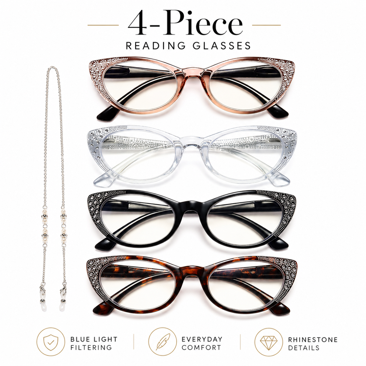 4-Pack Vintage Cat-Eye Blue-Light Readers for Women - product photo 1