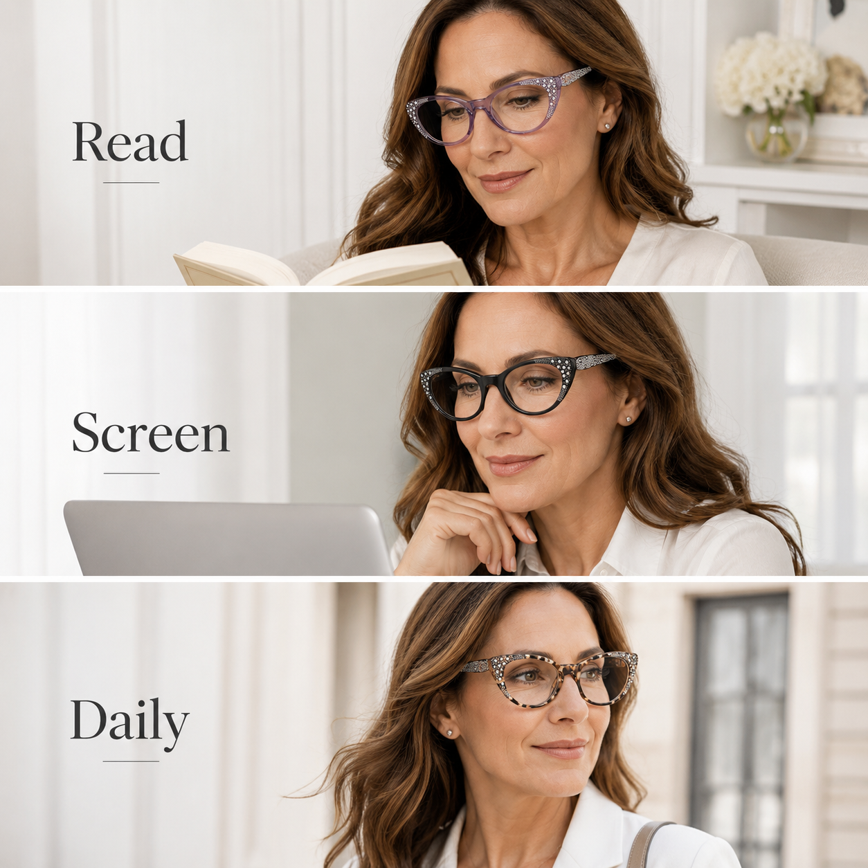 EYEURL Cat Eye Reading Glasses for Women – 3 Pack Blue Light Blocking Fashion Computer Readers with Spring Hinges, Anti-Glare Stylish Eyewear for Work and Daily Use