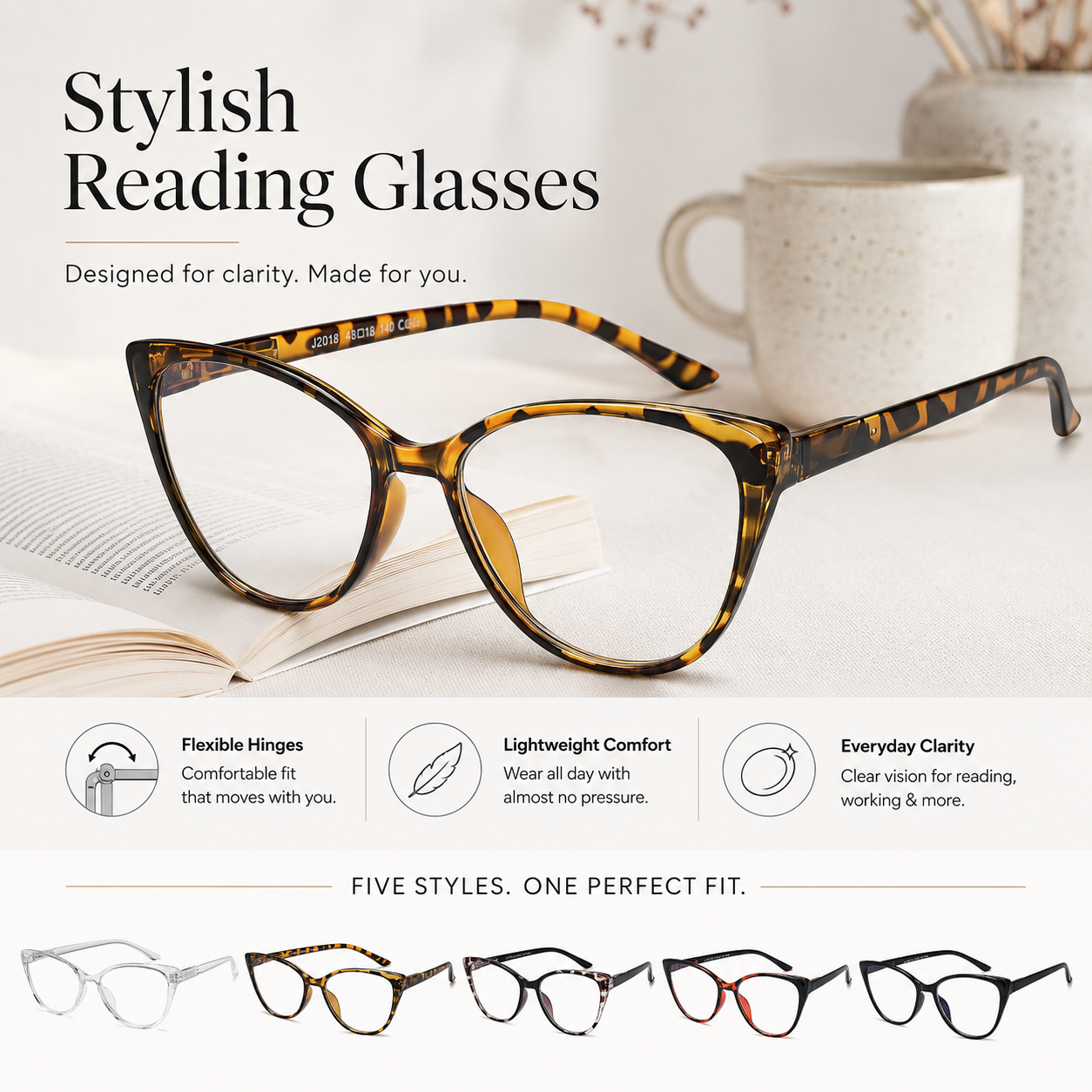 EYEURL 5 Pack Reading Glasses for Women-Cat Eye Blue Light Blocking Readers Fashion Computer Glasses with Spring Hinge Anti-Glare Readers for Women 2.0