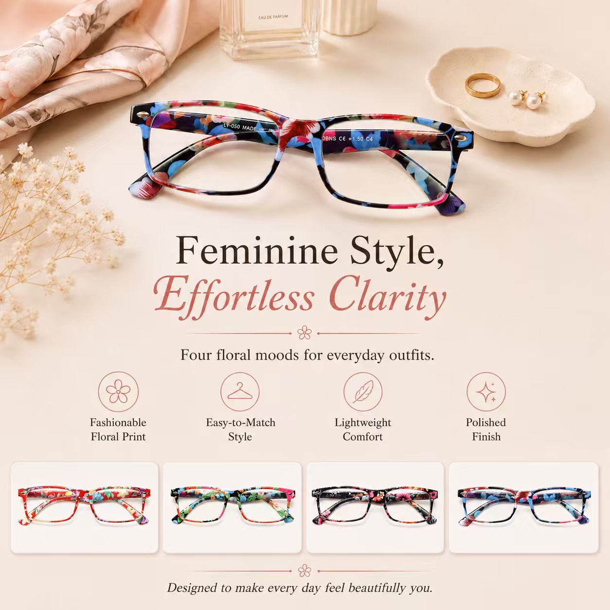 Stylish Reading Glasses for Women, Blue Light Blocking Readers, Ladies Eyeglasses, Fashion Computer Eye Glasses, Cheaters