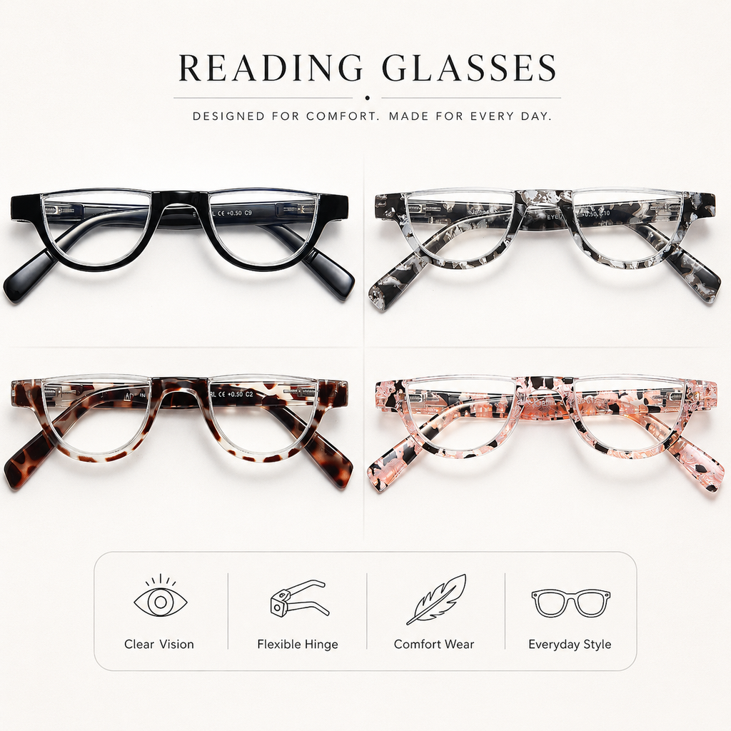 EYEURL Half Frame Reading Glasses for Women-4 Pack Blue Light Glasses Fashion Computer Readers for Women Anti UV Ray Eyeglasses with Spring Hinges