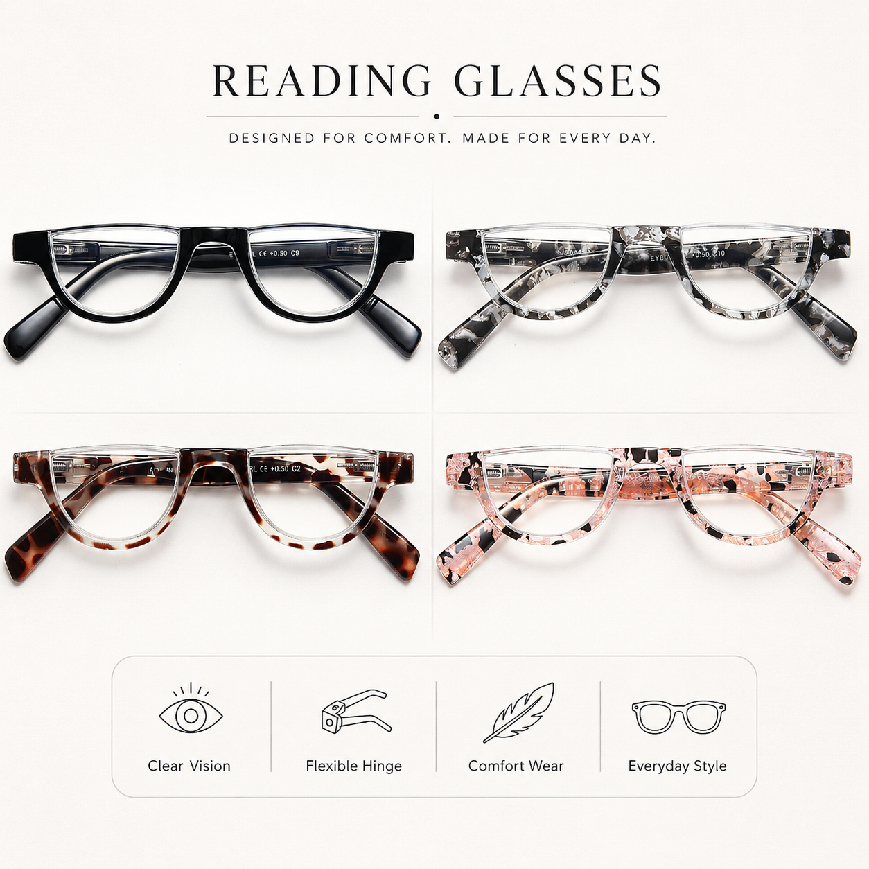 EYEURL Half Frame Reading Glasses for Women-4 Pack Blue Light Glasses Fashion Computer Readers for Women Anti UV Ray Eyeglasses with Spring Hinges