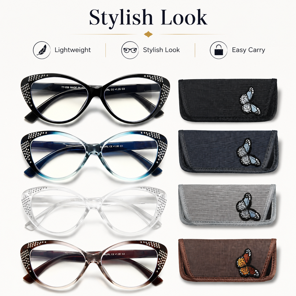 EYEURL Cat Eye Blue Light Blocking Reading Glasses for Women - Fashion Readers with Flexible Spring Hinges