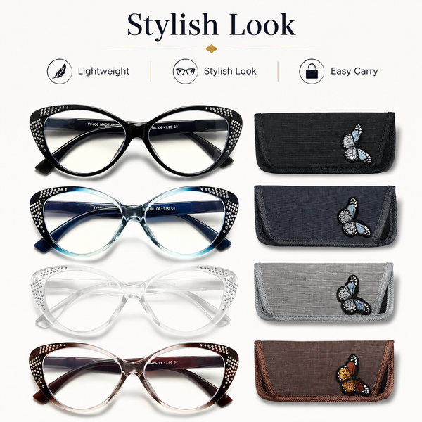 EYEURL Cat Eye Blue Light Blocking Reading Glasses for Women - Fashion Readers with Flexible Spring Hinges