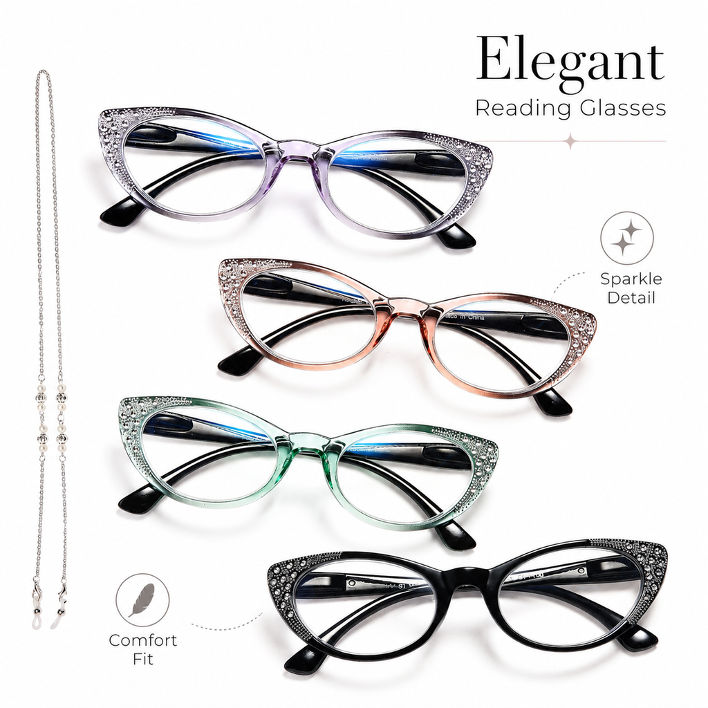 EYEURL Cat Eye Reading Glasses for Women Blue Light Blocking 3 Pack Ladies Computer Readers with Spring Hinge Lightweight Eyeglasses Anti Eyestrain 2.75