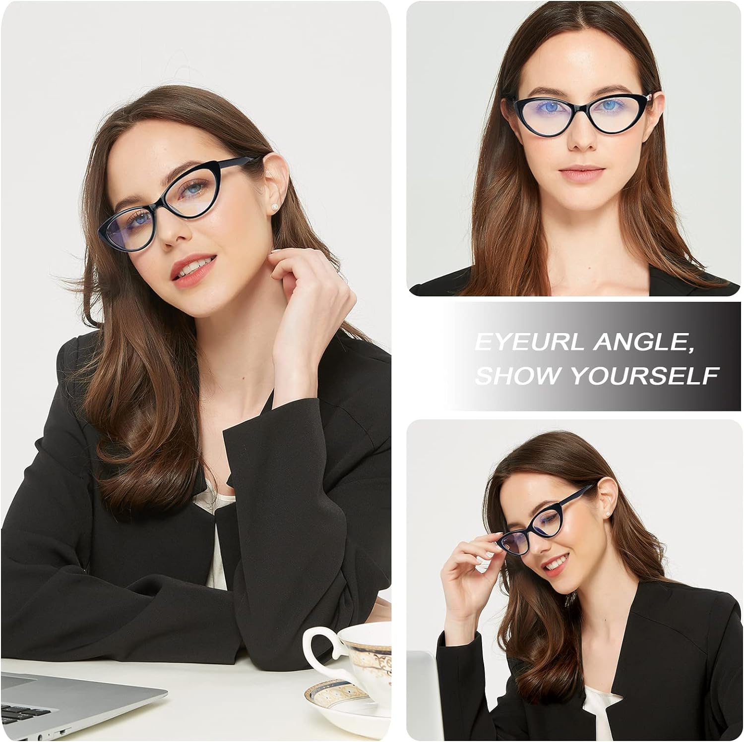 EYEURL Cat Eye Reading Glasses for Women Blue Light Blocking Readers Pack of 4, Computer Glasses with Pattern Design, 2.50 Magnification, Durable Plastic Frame with Spring Hinges, Anti UV Rays