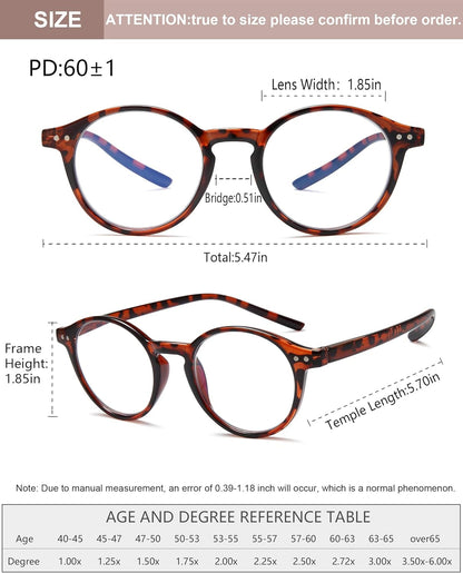 EYEURL 4-Pack Round Reading Glasses for Women Men Neck Hanging Small Blue Light Glasses Retro Round Computer Glasses With Spring Hinges TR90 Lightweight Readers for Women 3.0