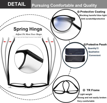 EYEURL 4-Pack Small Round Reading Glasses for Women Men Neck Hanging Blue Light Blocking Eyeglasses TR90 Readers for Women