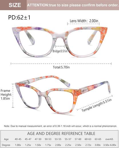 EYEURL Cat Eye Reading Glasses for Women Fashion Blue Light Blocking Glasses Colorful Computer Readers for Women