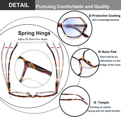 EYEURL 4-Pack Reading Glasses for Women Blue Light Blocking Reading Glasses Vintage Design Diamond-Shaped Frame Spring Hinge Readers for Women Men Anti Glare Filter Lightweight Eyeglasses,1.5