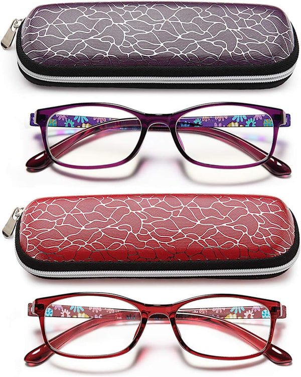 EYEURL Blue Light Blocking Men Women Reading Glasses 1.25 2 Pack of Computer Readers Lightweight TR90 Flexible Frame Rectangular Eyeglasses Anti Eyestrain UV Protection