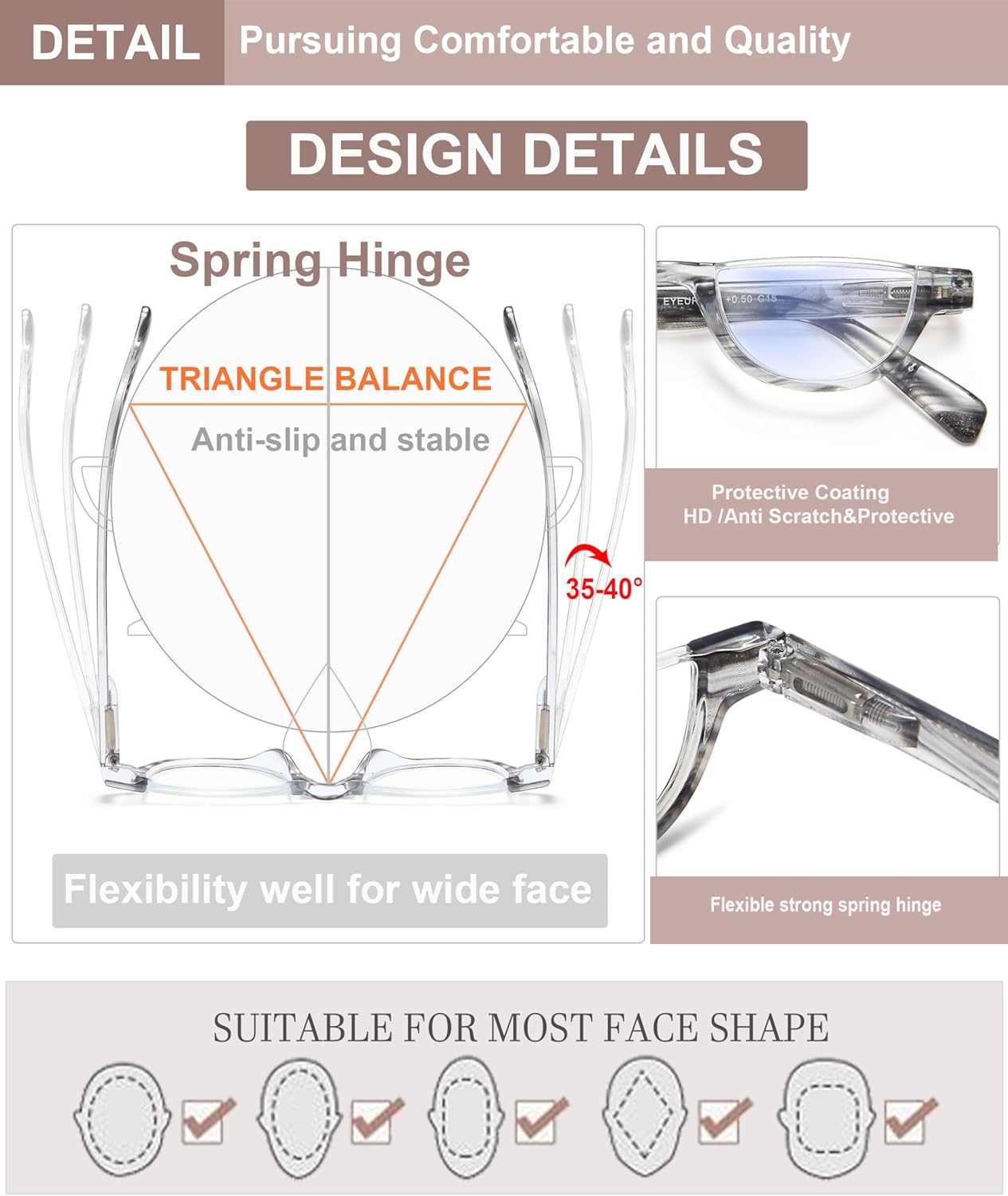 EYEURL Half Frame Reading Glasses for Women-4 Pack Blue Light Glasses Fashion Computer Readers for Women Anti UV Ray Eyeglasses with Spring Hinges