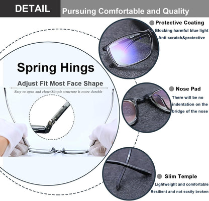 Blue Light Blocking Reading Glasses for Men & Women – Professional Computer Readers with Spring Hinges for Eye Comfort and Clarity