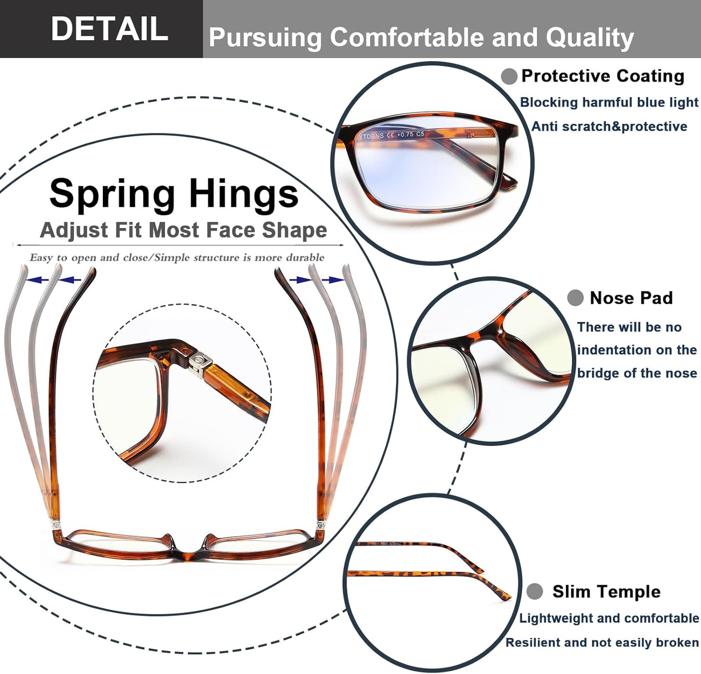Professional Reading Glasses for Men/Women, Blue Light Blocking Computer Readers with Spring Hinges for Glare and UV Protection