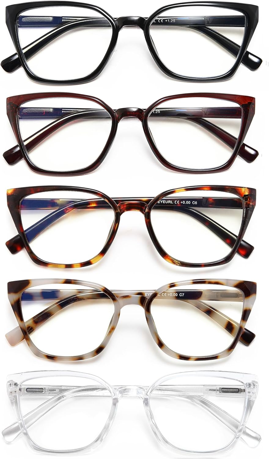Stylish EYEURL 5-Pack Cat Eye Reading Glasses for Women – Blue Light Blocking Reading Glasses with Fashion Square Frames & Comfortable Spring Hinges