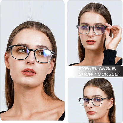 EYEURL Blue Light Blocking Reading Glasses Women, 4-Pack Spring Hinge Computer Readers,Anti UV Ray Square Nerd Eyeglasses +3.00