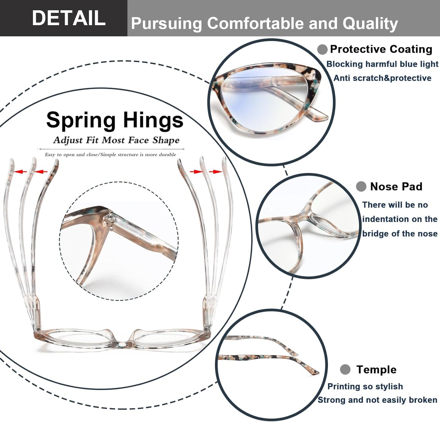 EYEURL Cat Eye Reading Glasses for Women - 2 Pack Blue Light Blocking Computer Readers Spring Hinge Anti Glare/UV Ray Eyeglasses