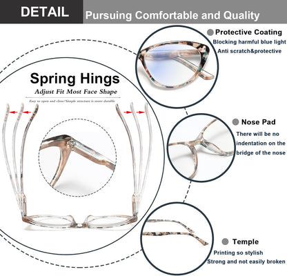 EYEURL Cat Eye Reading Glasses for Women - 2 Pack Blue Light Blocking Computer Readers Spring Hinge Anti Glare/UV Ray Eyeglasses