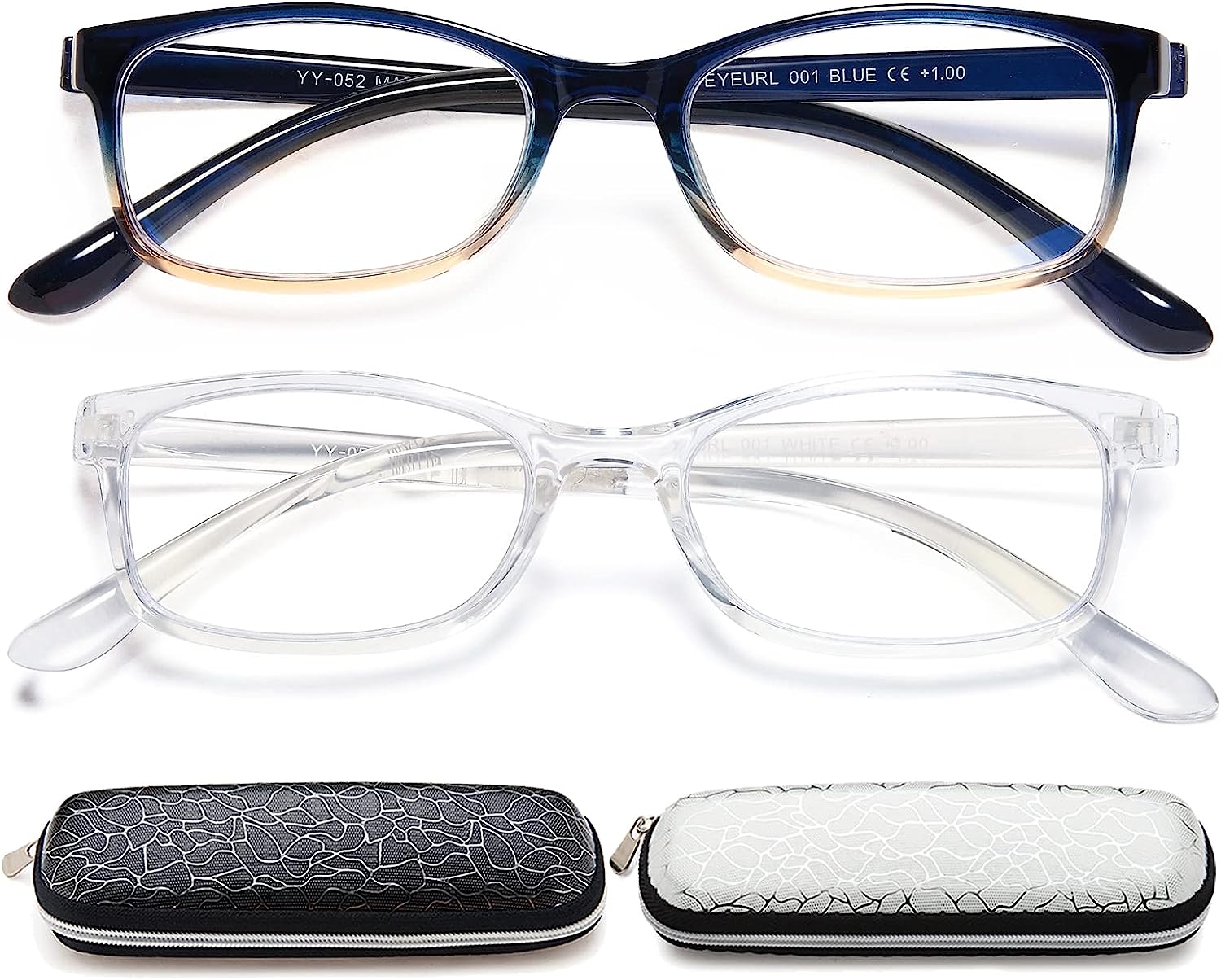 EYEURL Blue Light Blocking Men Women Reading Glasses 1.25 2 Pack of Computer Readers Lightweight TR90 Flexible Frame Rectangular Eyeglasses Anti Eyestrain UV Protection