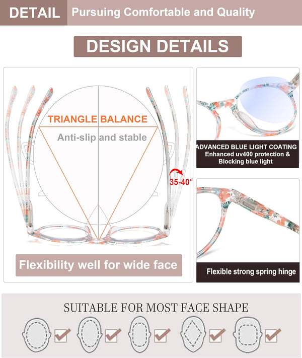 EYEURL Round Reading Glasses for Women 4-Pack Blue Light Glasses Colorful Round Computer Readers