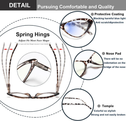 EYEURL 4-Pack Reading Glasses for Women, Fashion Cat Eye Blue Light Blocking Readers with Spring Hinges,1.50 Anti-Glare/UV Rays