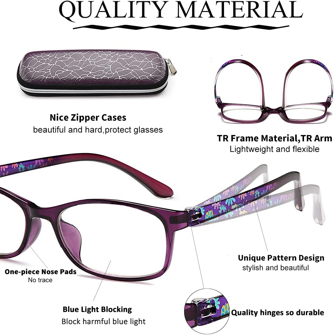 2-Pack Full-Rim Blue-Light Readers for Women – Purple & Red - product photo 7