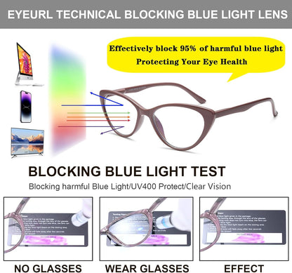 EYEURL Cat Eye Reading Glasses for Women – 2 Pack Stylish Blue Light Blocking Readers with Spring Hinge, Anti Glare & UV Protection