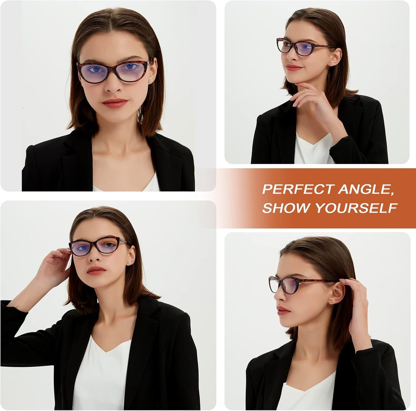 EYEURL Fashion Cat Eye Reading Glasses for Women – 4 Pack Lightweight Blue Light Blocking Readers with Spring Hinges, Anti-UV Computer Eyeglasses
