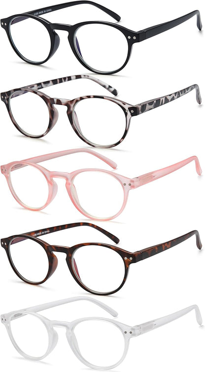 EYEURL 4-Pack Small Round Reading Glasses for Women Men Neck Hanging Blue Light Blocking Eyeglasses TR90 Readers for Women