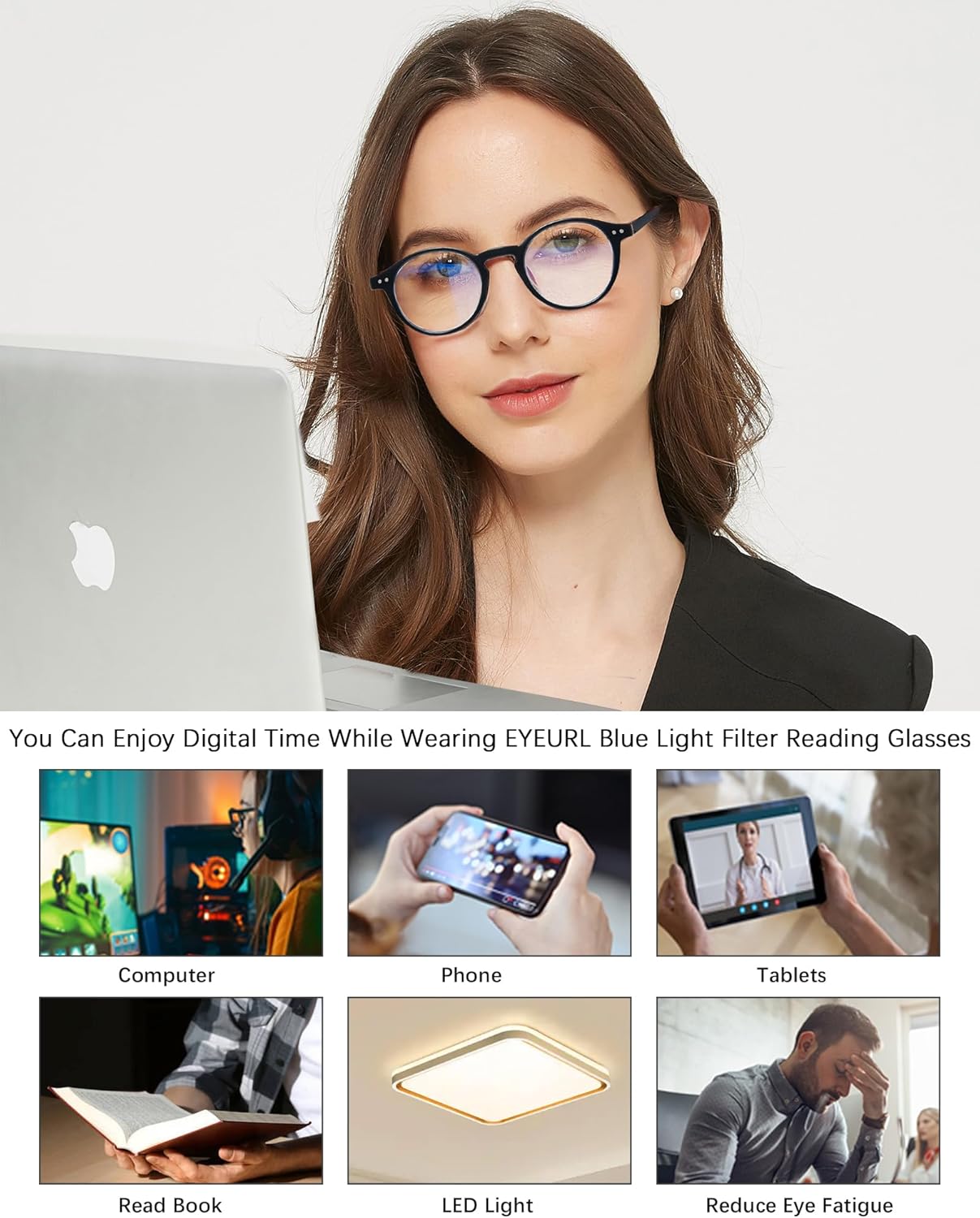 EYEURL 4-Pack Round Reading Glasses for Women Men Neck Hanging Small Blue Light Glasses Retro Round Computer Glasses With Spring Hinges TR90 Lightweight Readers for Women 3.0