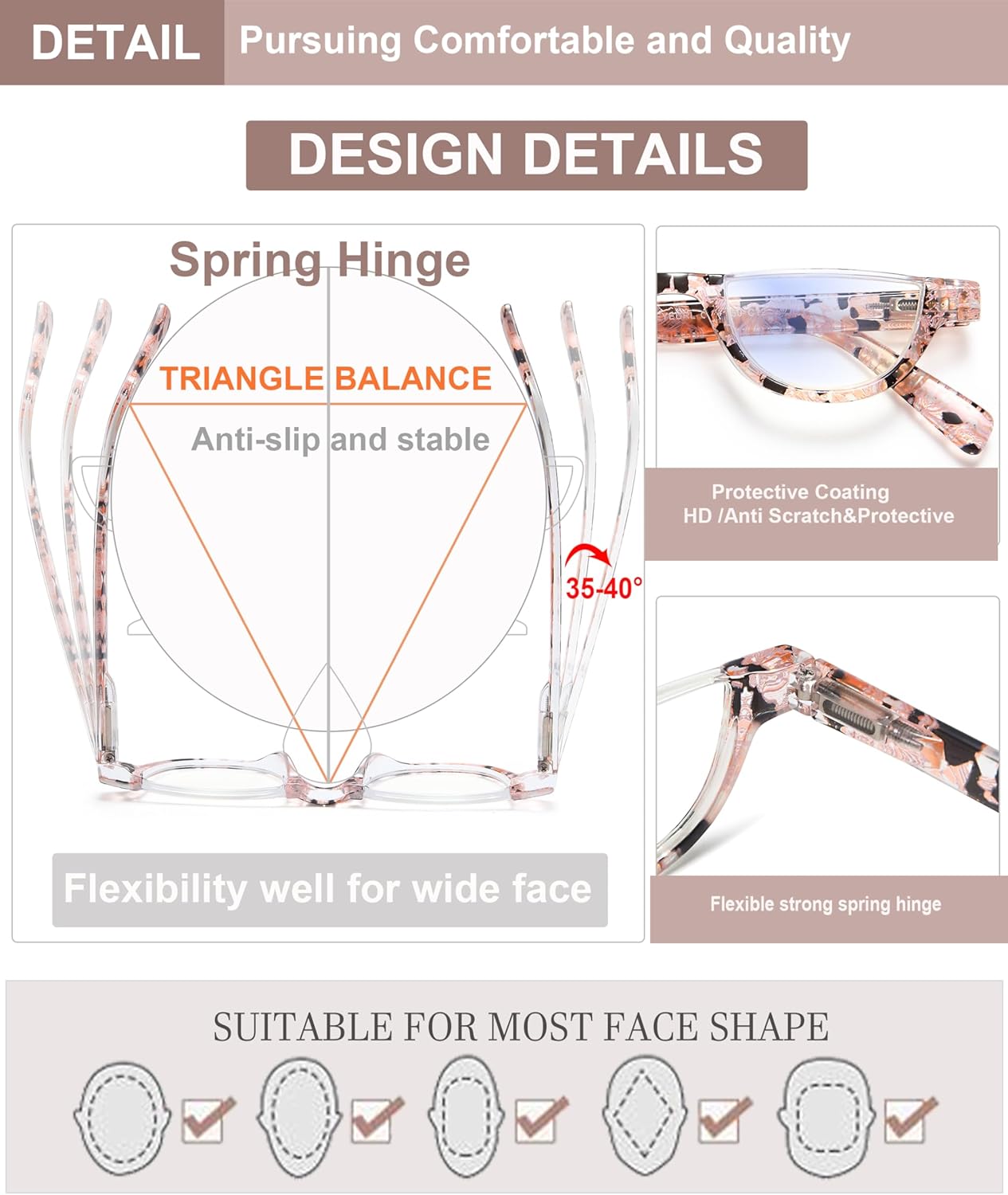 EYEURL Half Frame Reading Glasses for Women-4 Pack Blue Light Glasses Fashion Computer Readers for Women Anti UV Ray Eyeglasses with Spring Hinges
