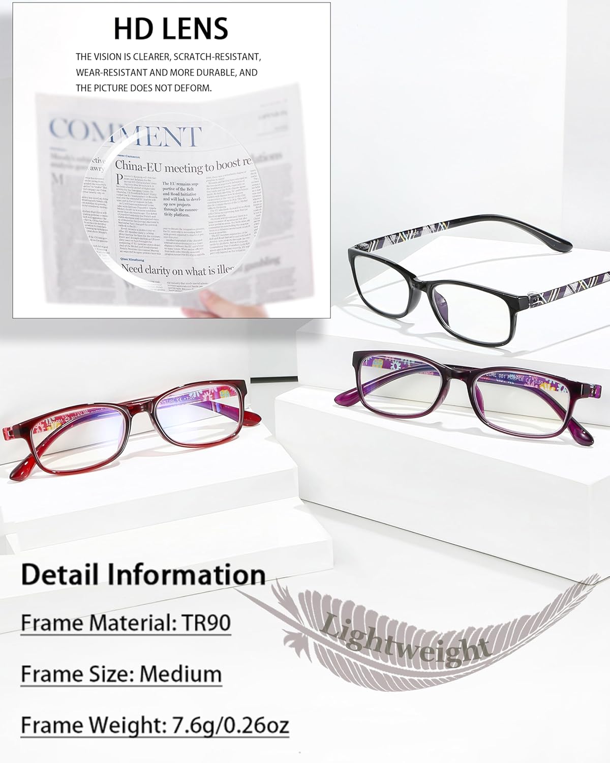 EYEURL Reading Glasses for Women-Blue Light Blocking For Women-3 Pack Computer Readers 0.0 Spring Hinge Anti UV Ray/Eye Strain/Glare Eyeglasses