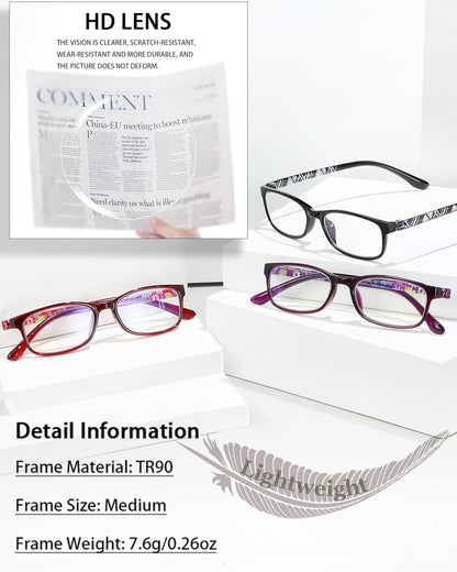 EYEURL Reading Glasses for Women-Blue Light Blocking For Women-3 Pack Computer Readers 0.0 Spring Hinge Anti UV Ray/Eye Strain/Glare Eyeglasses