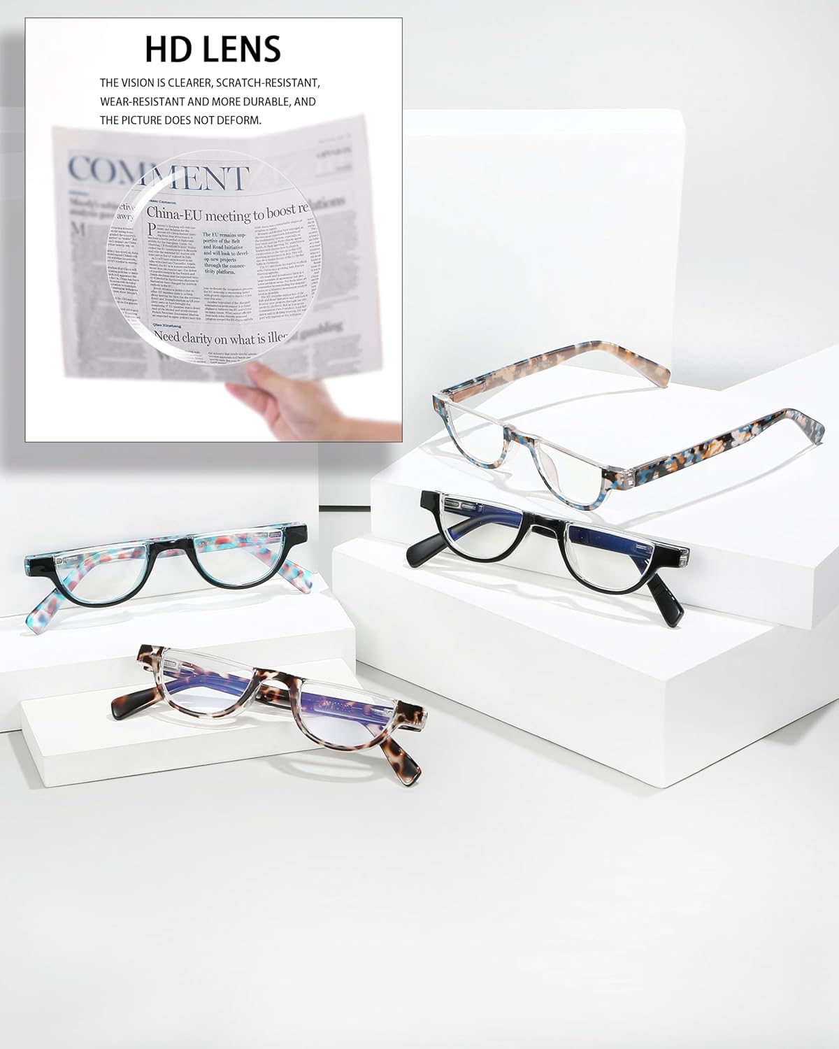 EYEURL Blue Light Blocking Reading Glasses for Women – 4 Pack Fashion Half Frame Computer Readers with Spring Hinges, Anti-UV Ray Eyewear for Work and Home