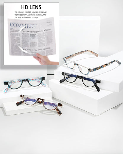 EYEURL Blue Light Blocking Reading Glasses for Women – 4 Pack Fashion Half Frame Computer Readers with Spring Hinges, Anti-UV Ray Eyewear for Work and Home