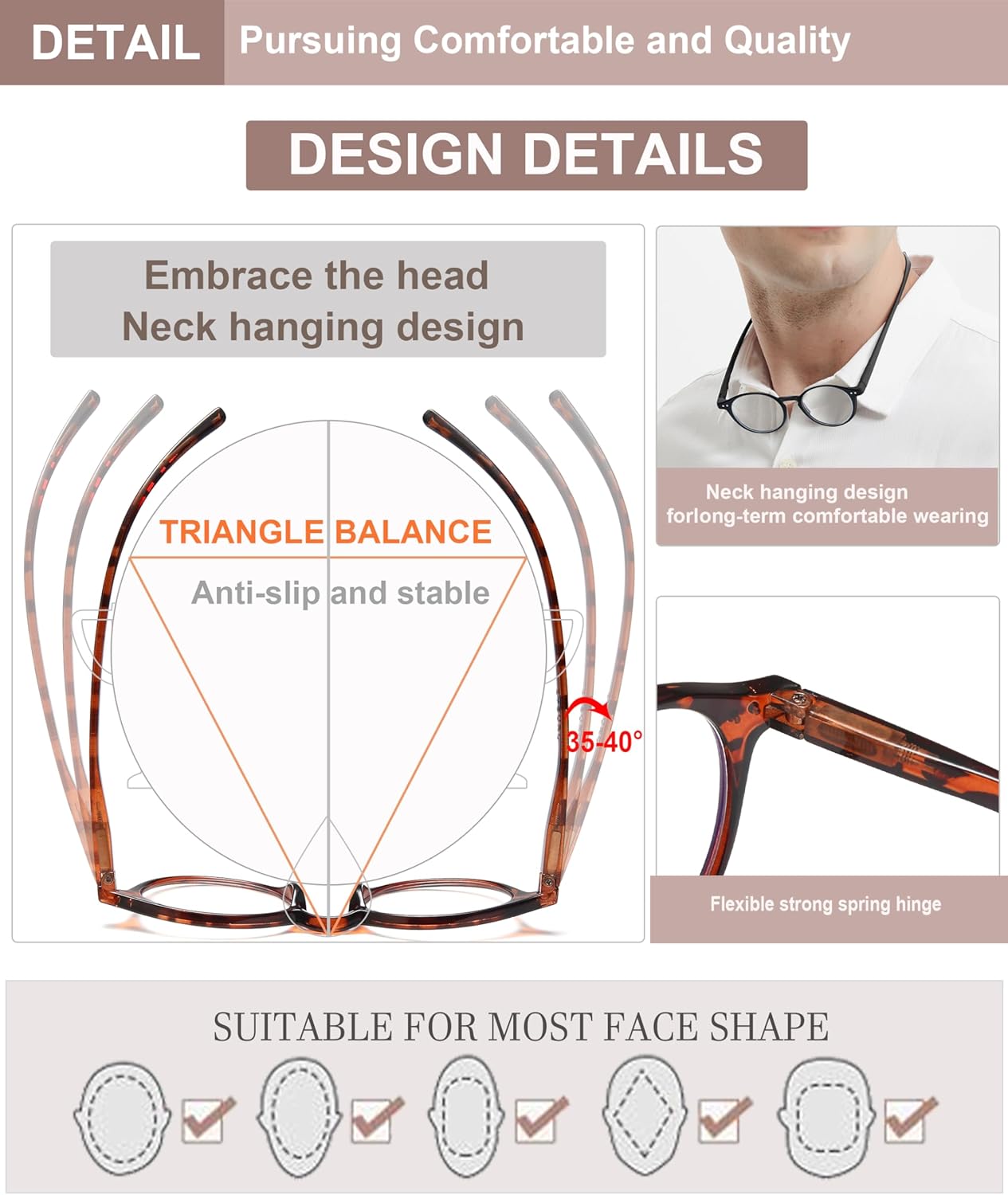 EYEURL 4-Pack Round Reading Glasses for Women Men Neck Hanging Small Blue Light Glasses Retro Round Computer Glasses With Spring Hinges TR90 Lightweight Readers for Women 3.0