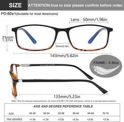 Professional Reading Glasses for Men and Women – Blue Light Blocking Computer Readers with Spring Hinges, Anti Glare & UV Protection