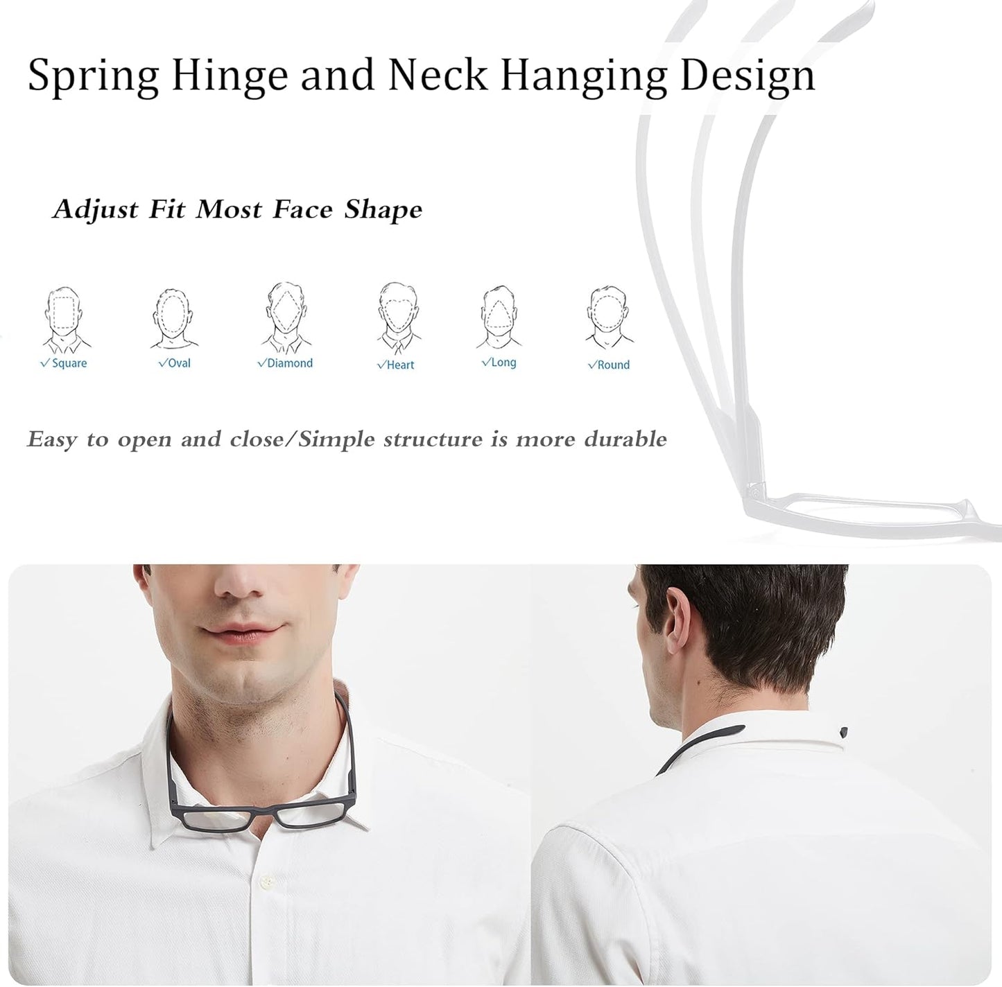 EYEURL Neck Hanging Reading Glasses – 2 Pack Blue Light Blocking Computer Readers for Women and Men with Spring Hinges, Convenient Hands-Free Eyewear