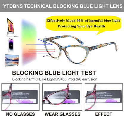 Blue Light Blocking Cat Eye Readers for Women – Computer Eyeglasses with Glitter Frame, Anti Glare Cheaters for All Face Shapes