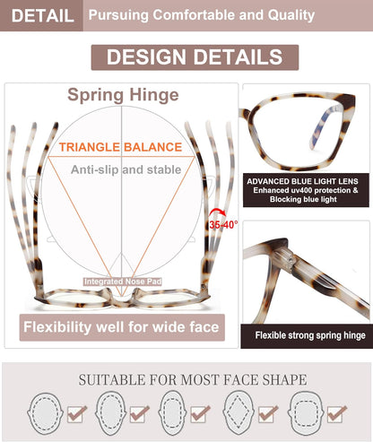 Stylish EYEURL 5-Pack Cat Eye Reading Glasses for Women – Blue Light Blocking Reading Glasses with Fashion Square Frames & Comfortable Spring Hinges