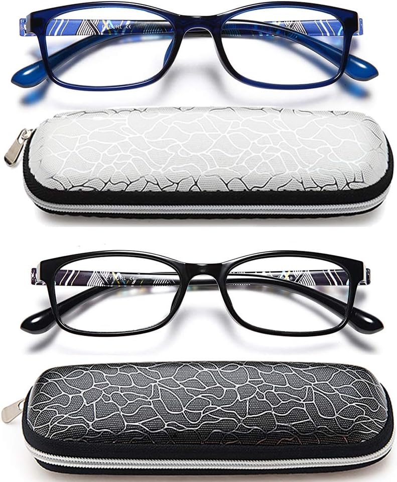 2-Pack Rectangle Readers for Men & Women – Black, Blue & White - product photo 1