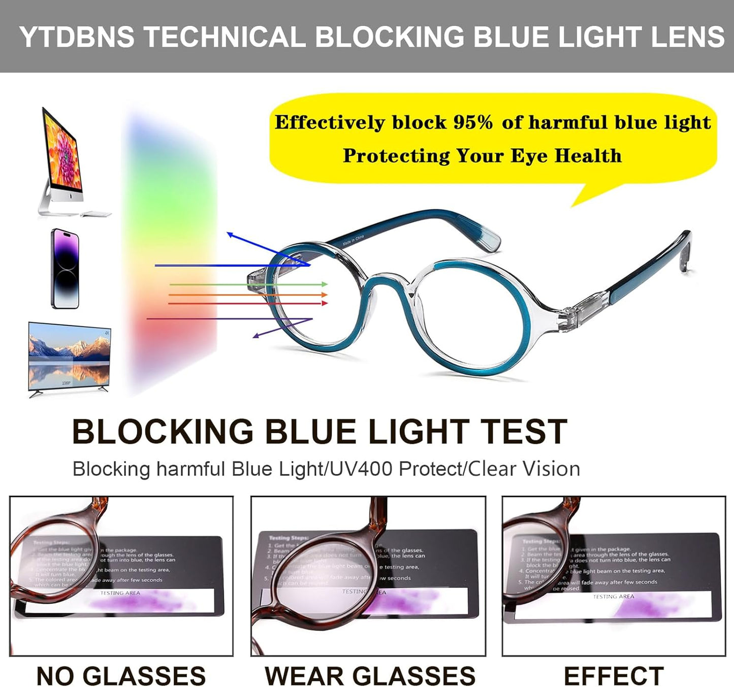 Unisex Retro Round Reading Glasses – Fashion Color Frame Blue Light Blocking Readers, Spring Hinges for Comfort and Eye Protection