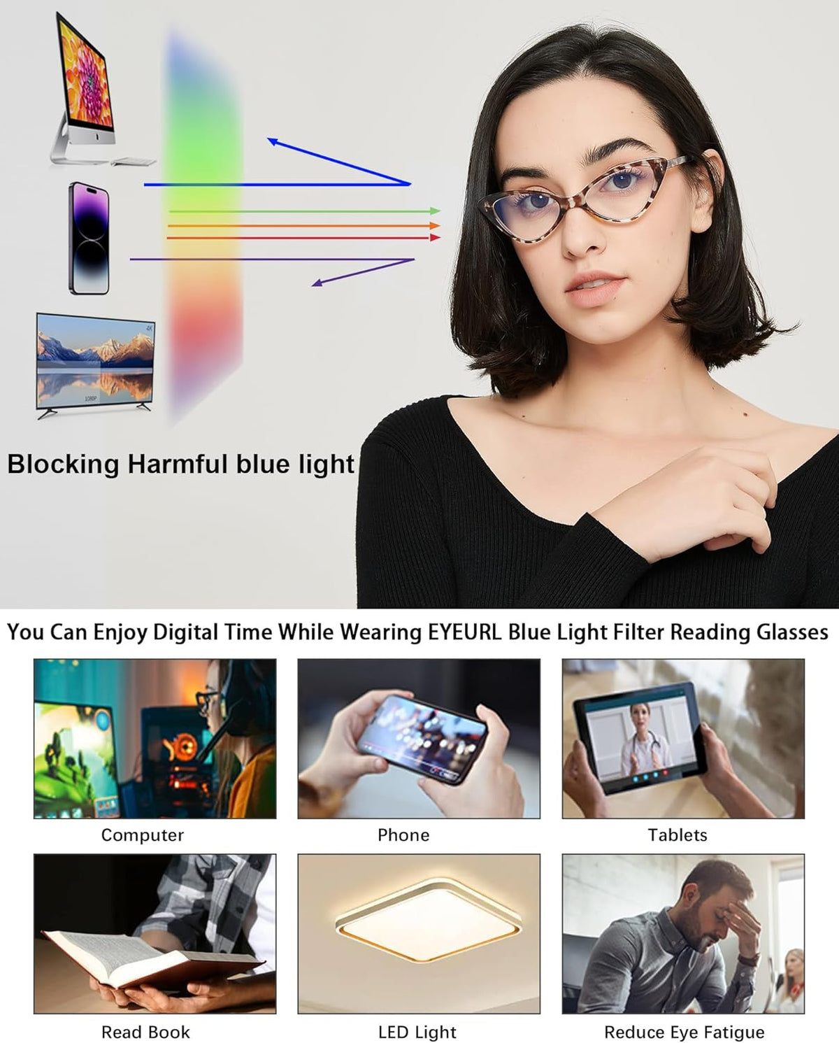 4-Pack Cat-Eye Blue-Light Readers for Women – Spring-Hinge - product photo 6