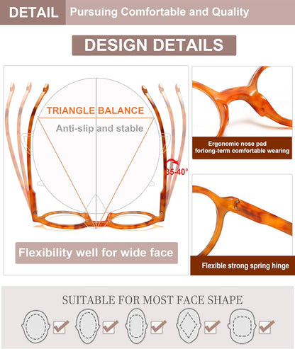 Retro Round Reading Glasses for Men/Women, Lightweight Vintage Readers with Spring Hinges