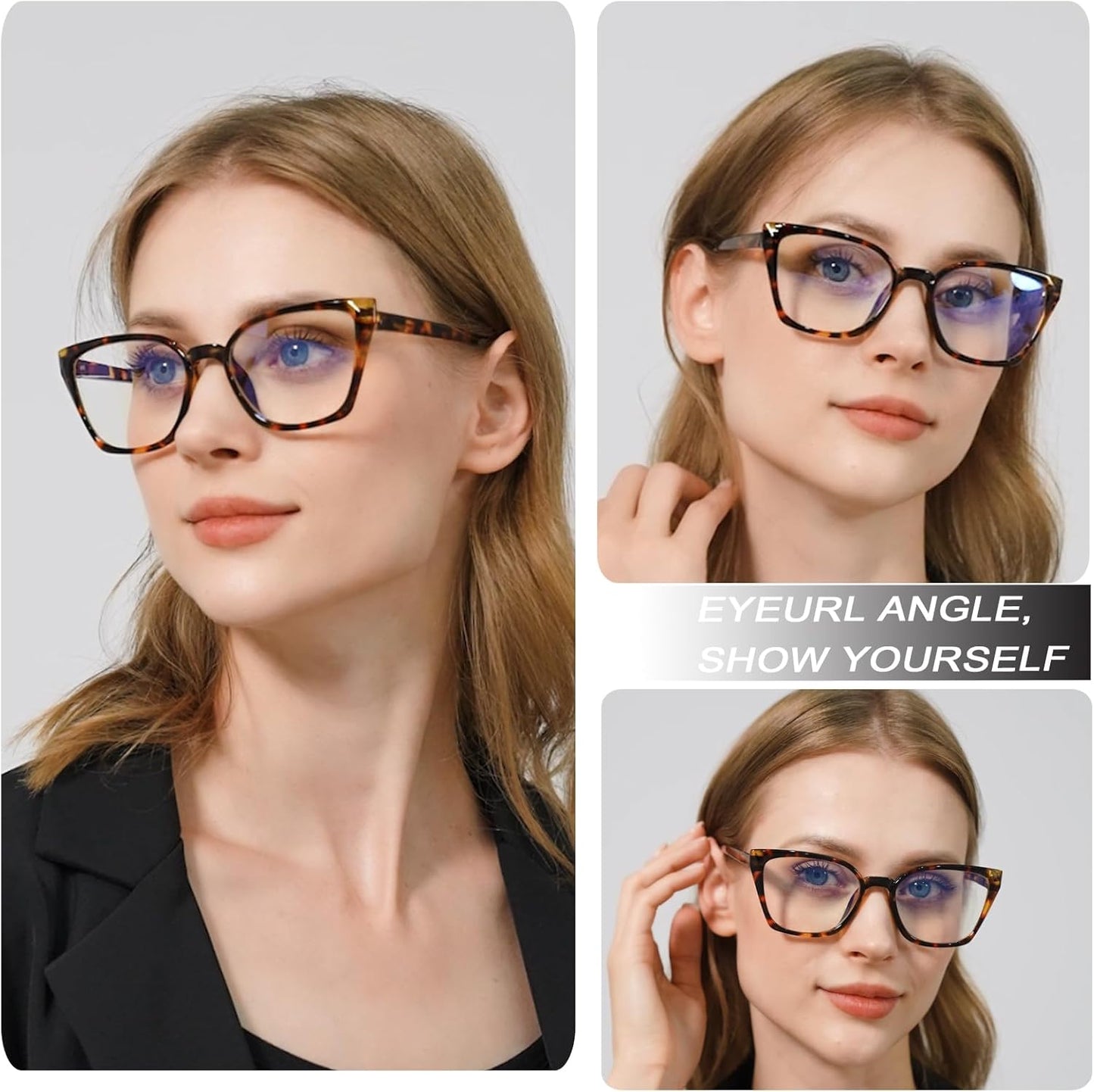Stylish EYEURL 5-Pack Cat Eye Reading Glasses for Women – Blue Light Blocking Reading Glasses with Fashion Square Frames & Comfortable Spring Hinges