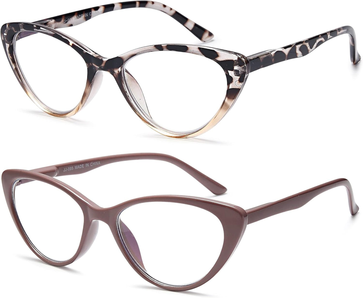 EYEURL Stylish Cat Eye Reading Glasses for Women – 2 Pack Blue Light Blocking Readers, Comfortable Spring Hinge Design