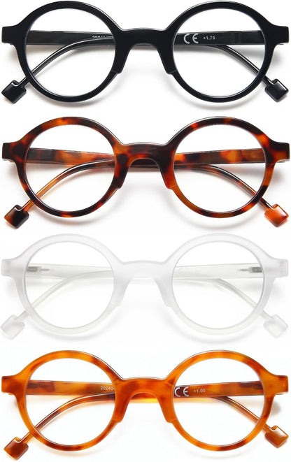 Retro Round Reading Glasses for Men/Women, Lightweight Vintage Readers with Spring Hinges