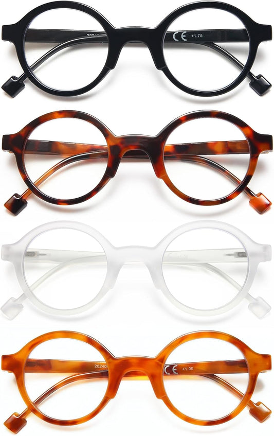Retro Round Reading Glasses for Men/Women, Lightweight Vintage Readers with Spring Hinges