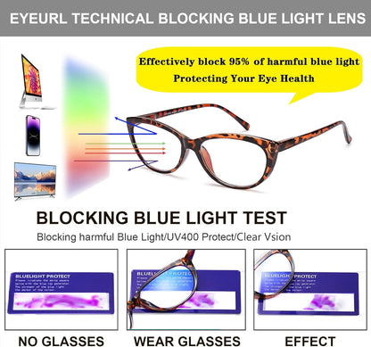 EYEURL Fashion Cat Eye Reading Glasses for Women – 4 Pack Lightweight Blue Light Blocking Readers with Spring Hinges, Anti-UV Computer Eyeglasses