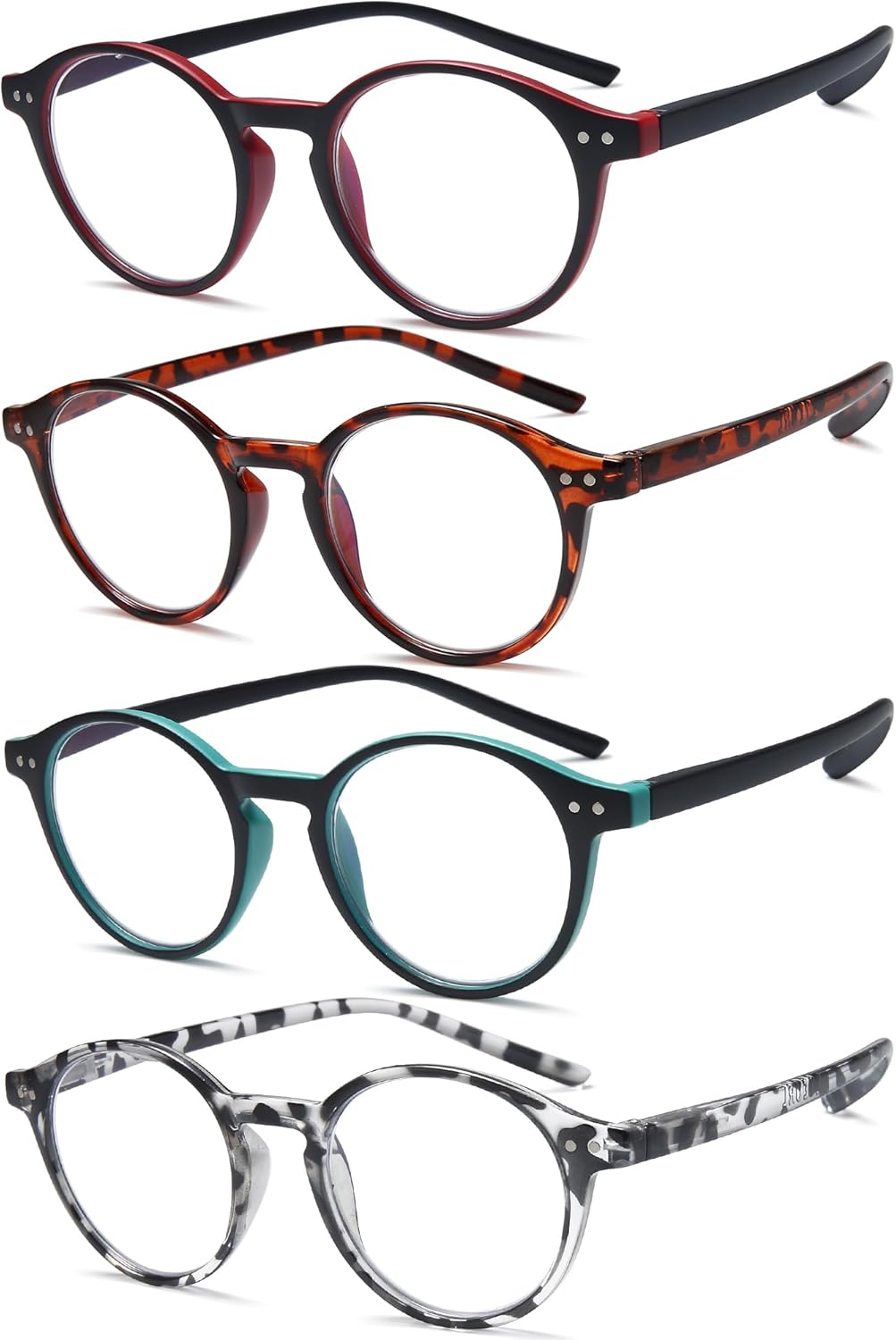 EYEURL 4-Pack Round Reading Glasses for Women Men Neck Hanging Small Blue Light Glasses Retro Round Computer Glasses With Spring Hinges TR90 Lightweight Readers for Women 3.0